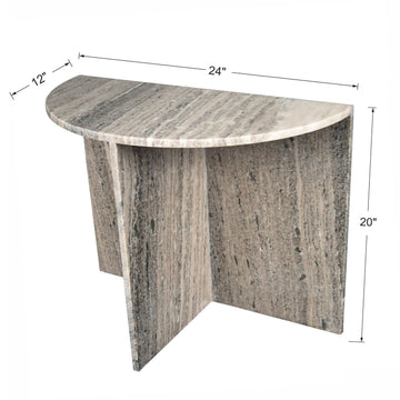 Patrice 24" Art Deco Minimalist Natural Marble Handmade Demilune Side Table - JONATHAN Y